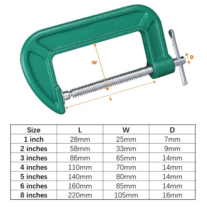 Clamping Clamp Ductile Iron Quick Release Adjustable C Clamps Wood Hand Tools for Woodwork DIY Strong Fast 1/2/3/4/5/6/8 Inch