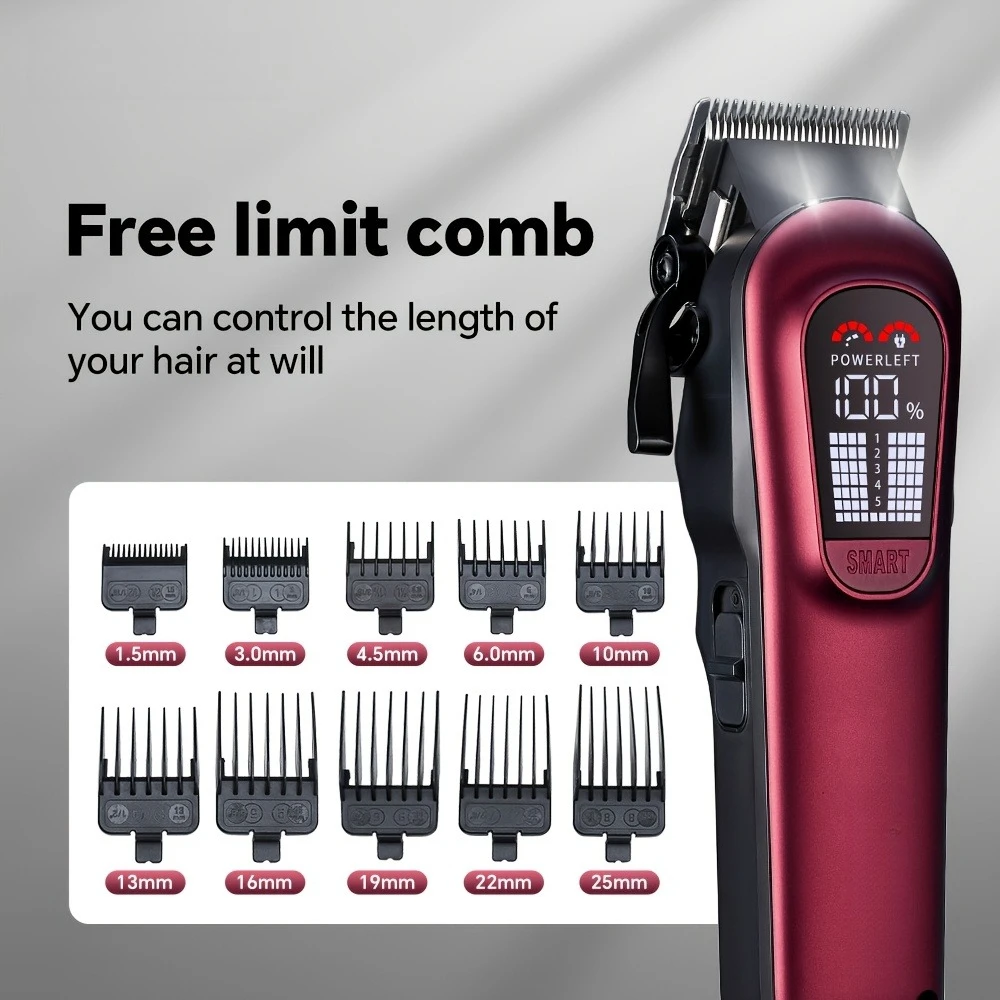 Professional Men Electric Hair Clipper Trimmer Digital Display LED Light USB Fast Charging Multi Limit Comb Home Barber Shaver