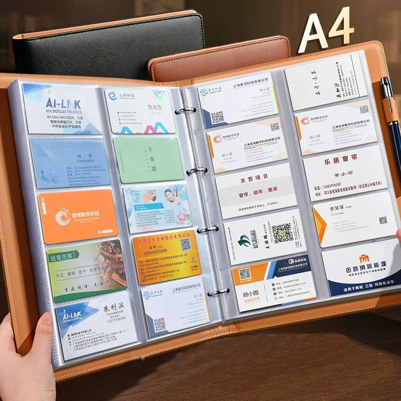 business cards binder Amazon.com: DONBAO Leather Professional Business Card Holder Book  Organizer, 240 Card Slots Capacity Booklet, Premium PU Name Cards Storage  Folder with Soft Cover, Credit Card Binder Holder for Men/Women (Brown) :  Office main image 1