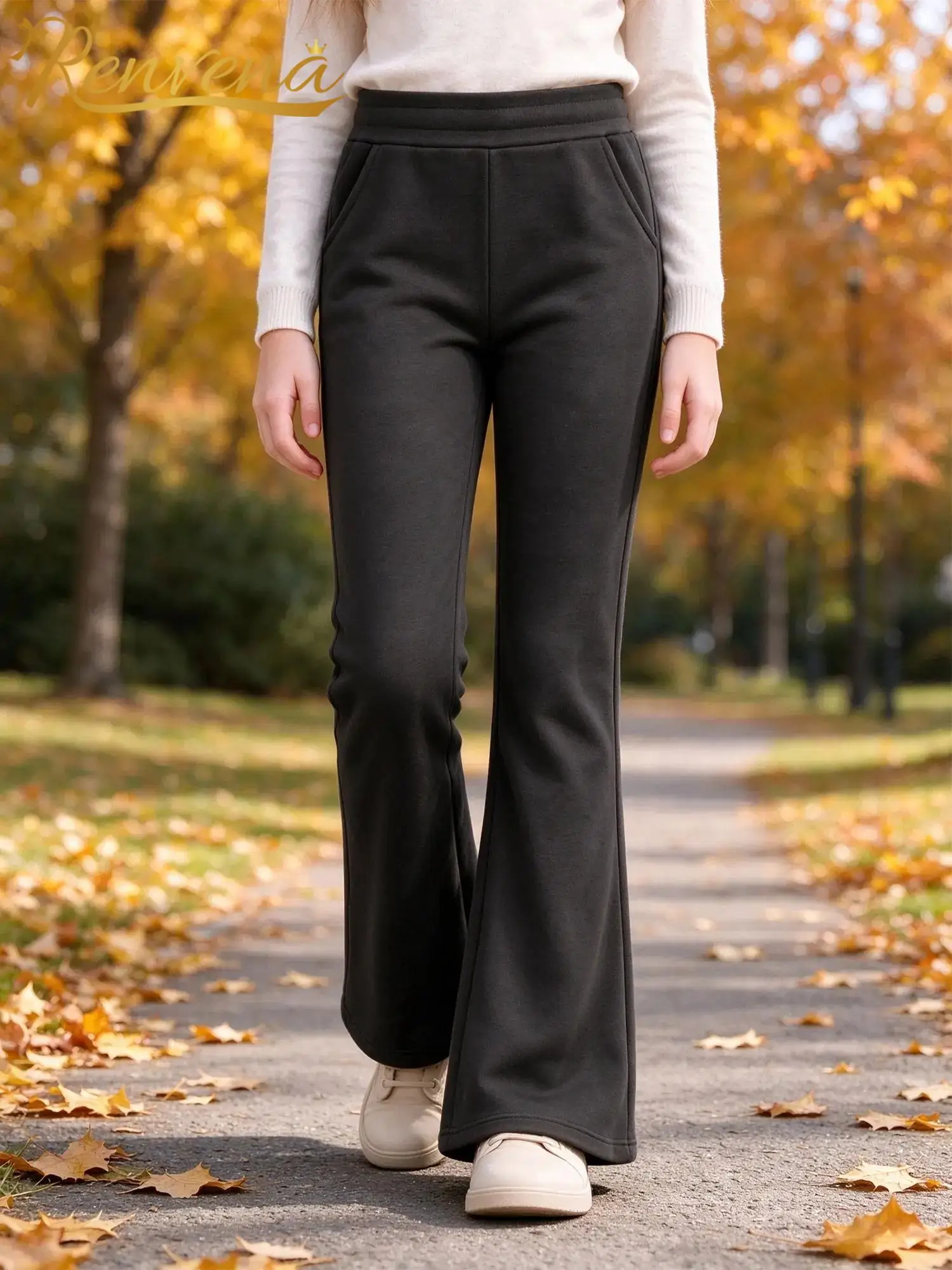 Fashion Children's Flares Kids High-waist Trousers for Girls Fleece-lined Flared Pants Autumn Winter Child Bell-bottom Trousers