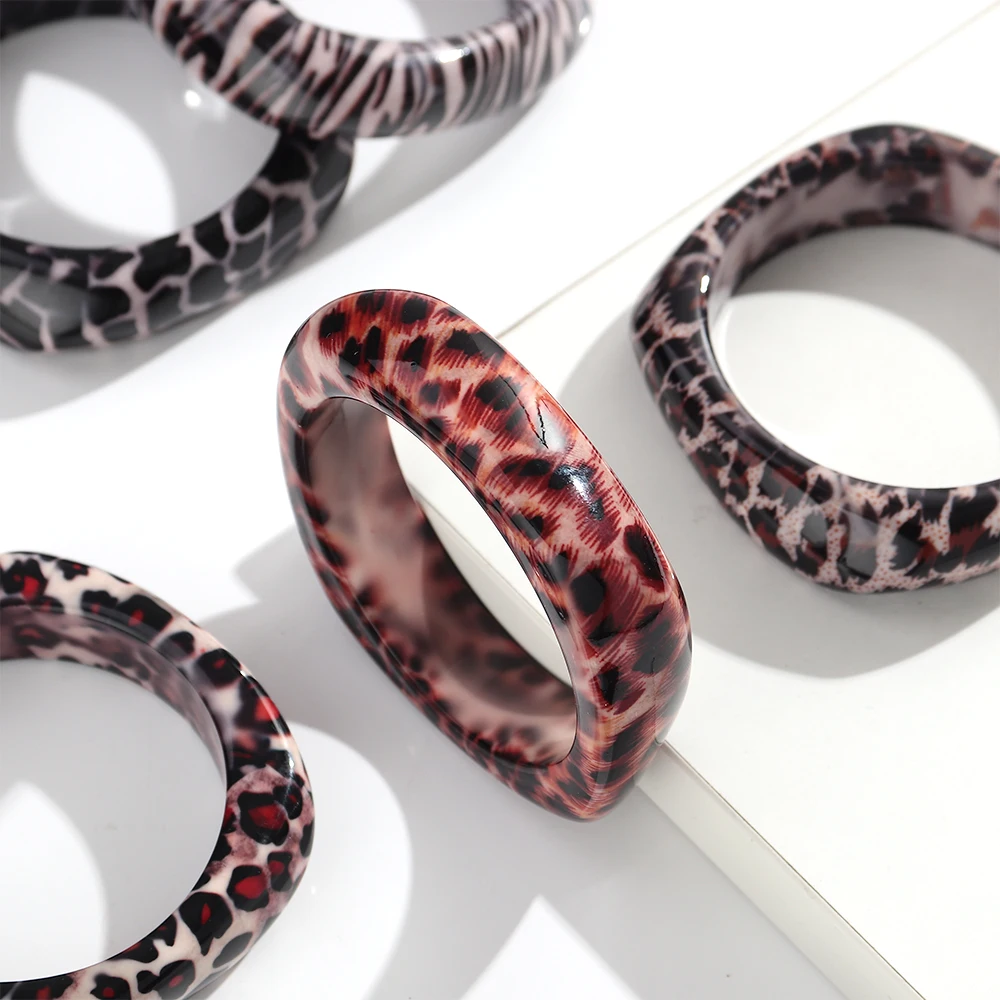 Klassische Harz Leopard Geometrische Chunk Armreif Armbänder für Frauen Retro Acryl Unregelmäßige Breite Manschette Armreifen Schmuck Geschenke – Detail 8