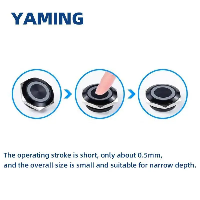 Picture 3: Black Metal Push Button Ultra Short For Narrow Space Reset Momentary Touch Switch Waterproof 16/19/22/25/30mm