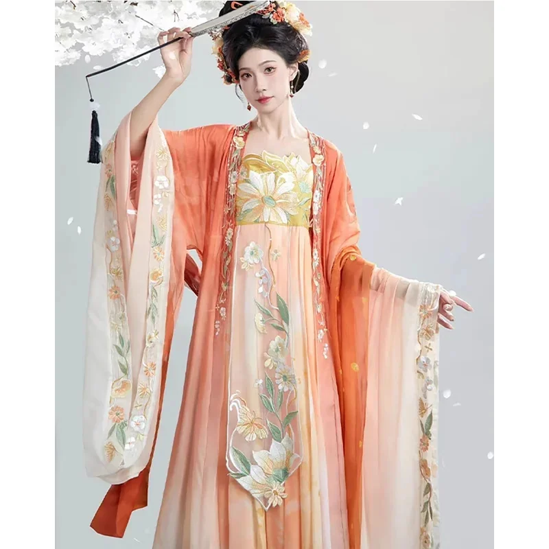 

Chinese hanfu dress women cosplay costume 2024 ancient embroidery purple orange yellow vintage Hanfu Tang suits plus size