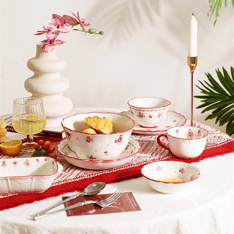 Ceramic Tableware Set Elegant Small Safflower Kitchen Dishes Vegetable Plate Rice Bowl Home Creative Plates for Food Dinner Set image 3