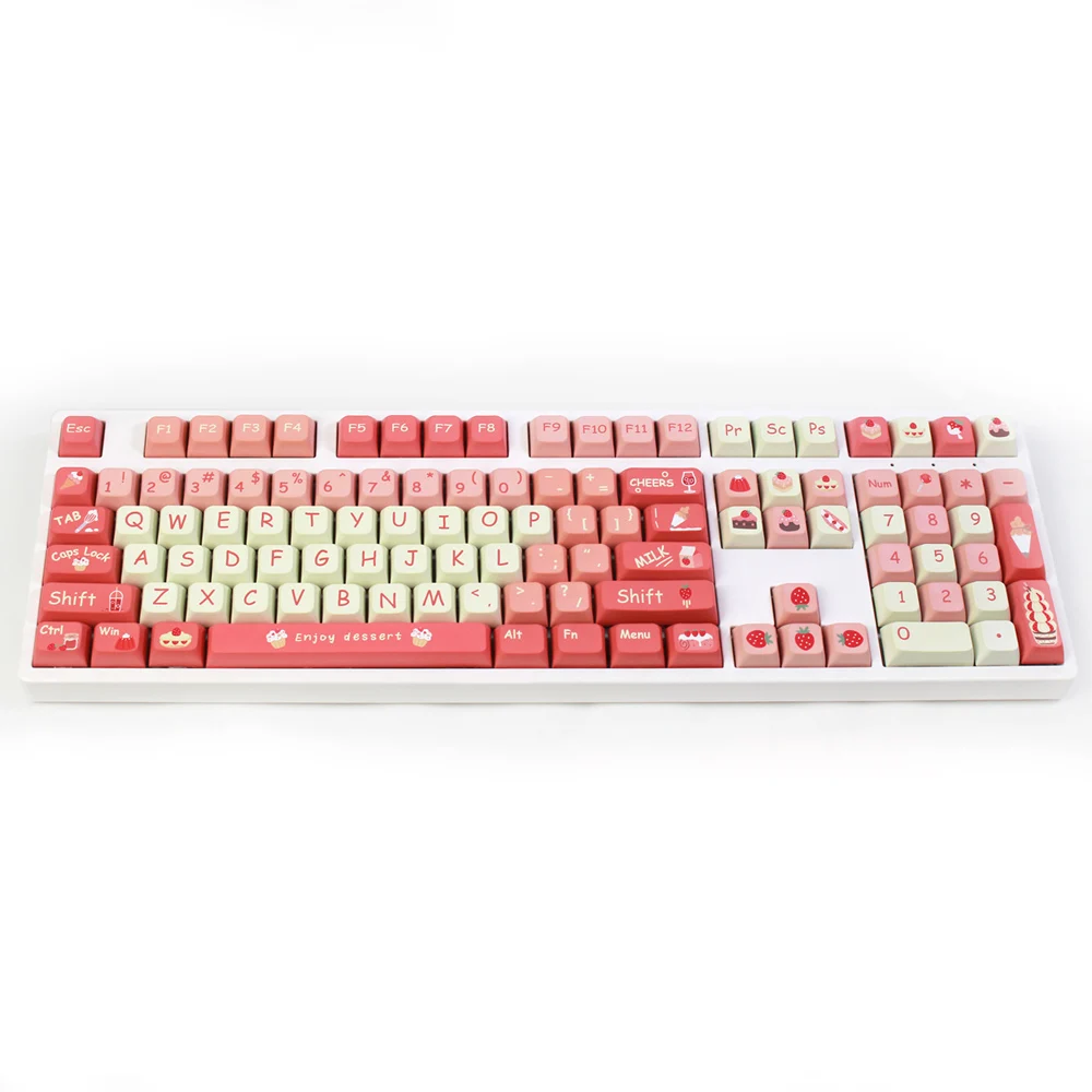 USLION 135 Keys Creamy Strawberry Theme Keycaps XDA Profile PBT Dye-Sublimation Custom Key Caps for Mechanical Keyboard DIY Kit