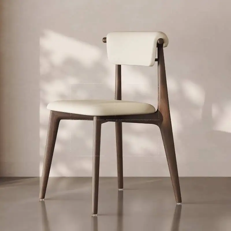 

Faux Leather Designer Dining Chairs Stylish Beige Foldable Living Room Dining Chairs Accent Kitchen Sillas De Comedor Furniture