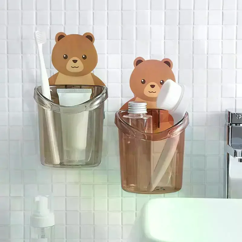 /TPz/Hug Toothbrush Cup Toothpaste Storage Rack Bathroom Non-punching Wall-mounted Drain Bear Storage Bear