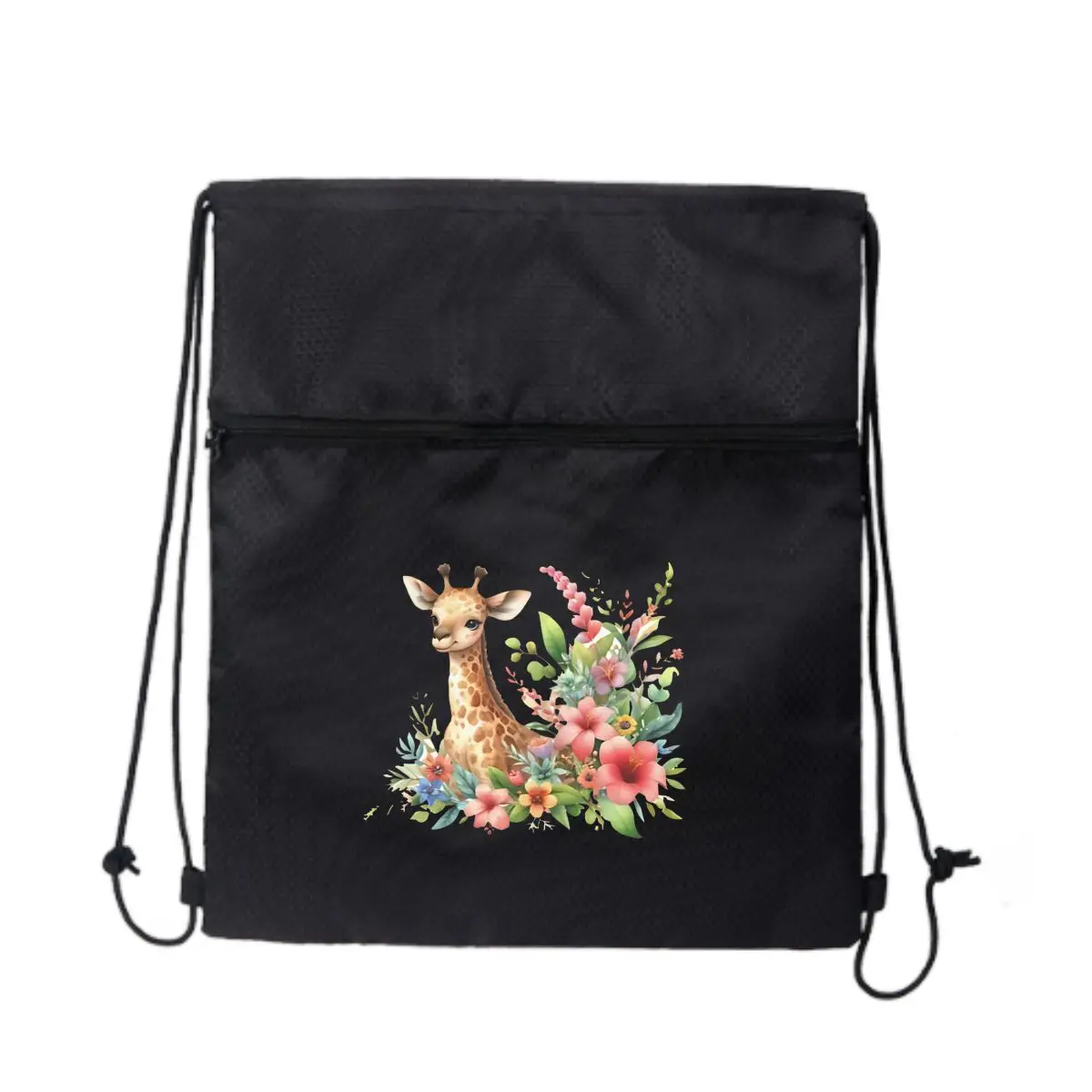 

Детский жираф в окружении цветущих цветов Спортивный рюкзак на шнурке Спортивный рюкзак для фитнеса и путешествий на открытом воздухе