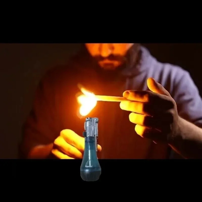 NewFloating Flame Lighter Creative Ghost Fire Unusual Lighters Refillable Butane Nylon Visible Gas Window Gift For Friends