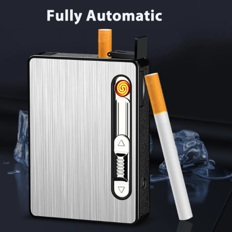 self lighting cigarette case Portable Automatic Cigarette Case with Electronic Lighter and LED Lights,  Cigarette Boxes Holder, Gadget for Men, 10Pcs