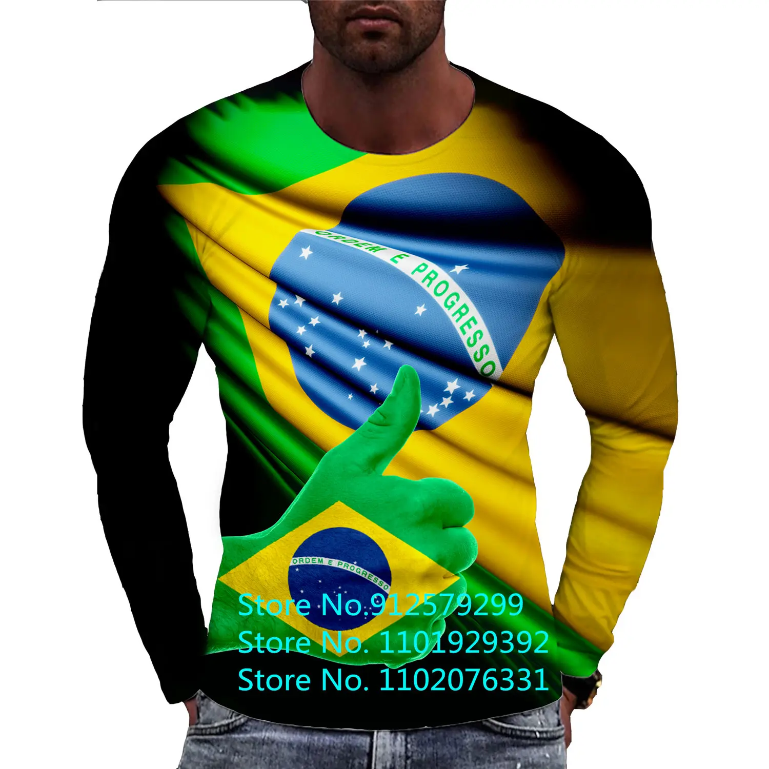 2022 Autumn New Mens Vintage Brazil Flag Long Sleeve T Shirts Fashion Harajuku Ethnic Printed Brasil Tee Shirts