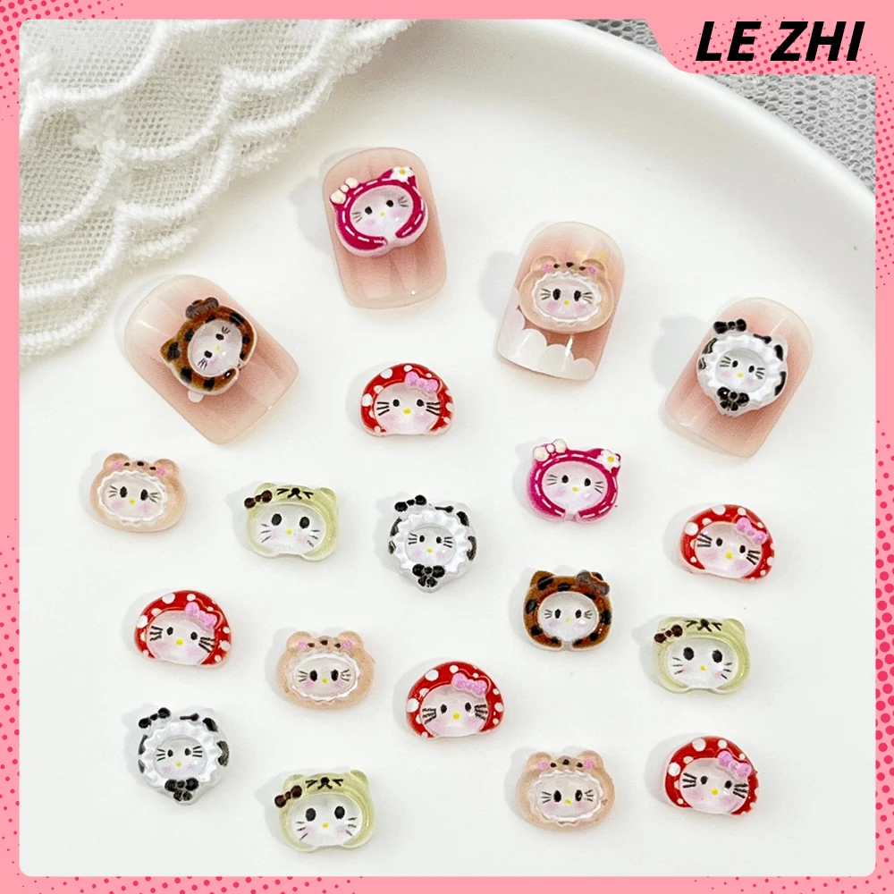 

20Pcs Kawaii Anime Hello Kitty Colorful Hat Nail Art Decoration Random Strawberry Leopard Print Headgear Resin Nail Supplies