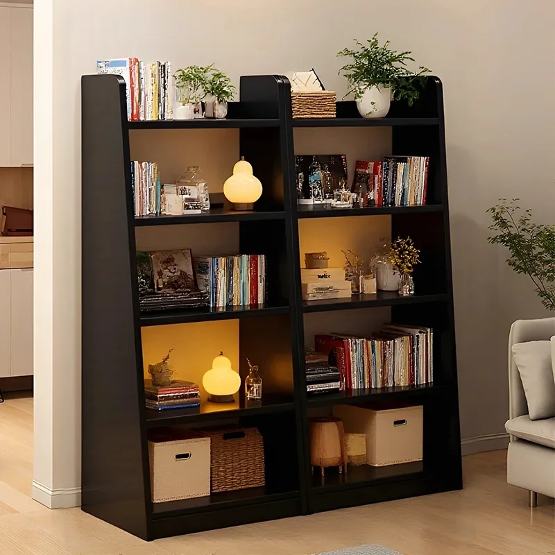 

Narrow Bookcase Black Integrated Floor Shelf Living Room Free Combination Cabinet Locker Storage Cabinet Trapezoidal Bookshelf