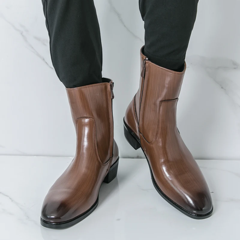 

Gradient Color Men Chelsea Boots Side Zippers High Heels Classic Casual Simple and Youthful Fashion Ankle Boots