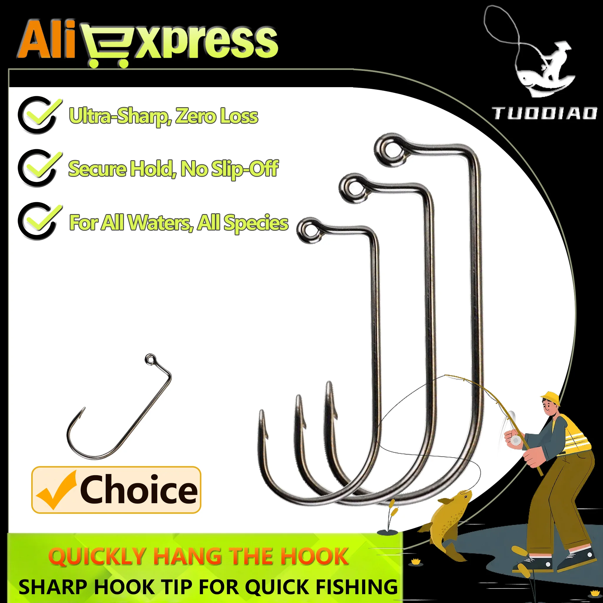 

[TUODIAO] Прямоугольный рыболовный крючок, высокопрочный, с острым наконечником, противоскользящий, прочный, универсальный крючок