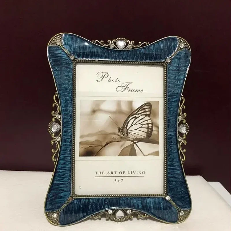 Family photo frame fashionable 6/7/10 inches, bronze+blue metal retro photo frame, home decoration XY081