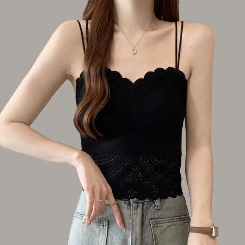 Lace Design Lace Camisole V Neck Style Built In Padded V Neck Tank Top Layering Wear Spaghetti Straps Backless Camisole Top
