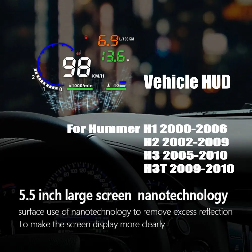 Car HUD Head Up Display LED Windshield Projection For Hummer H1 2000-2006 H2 2002-2009 H3 2005-2010 H3T 2009-2010