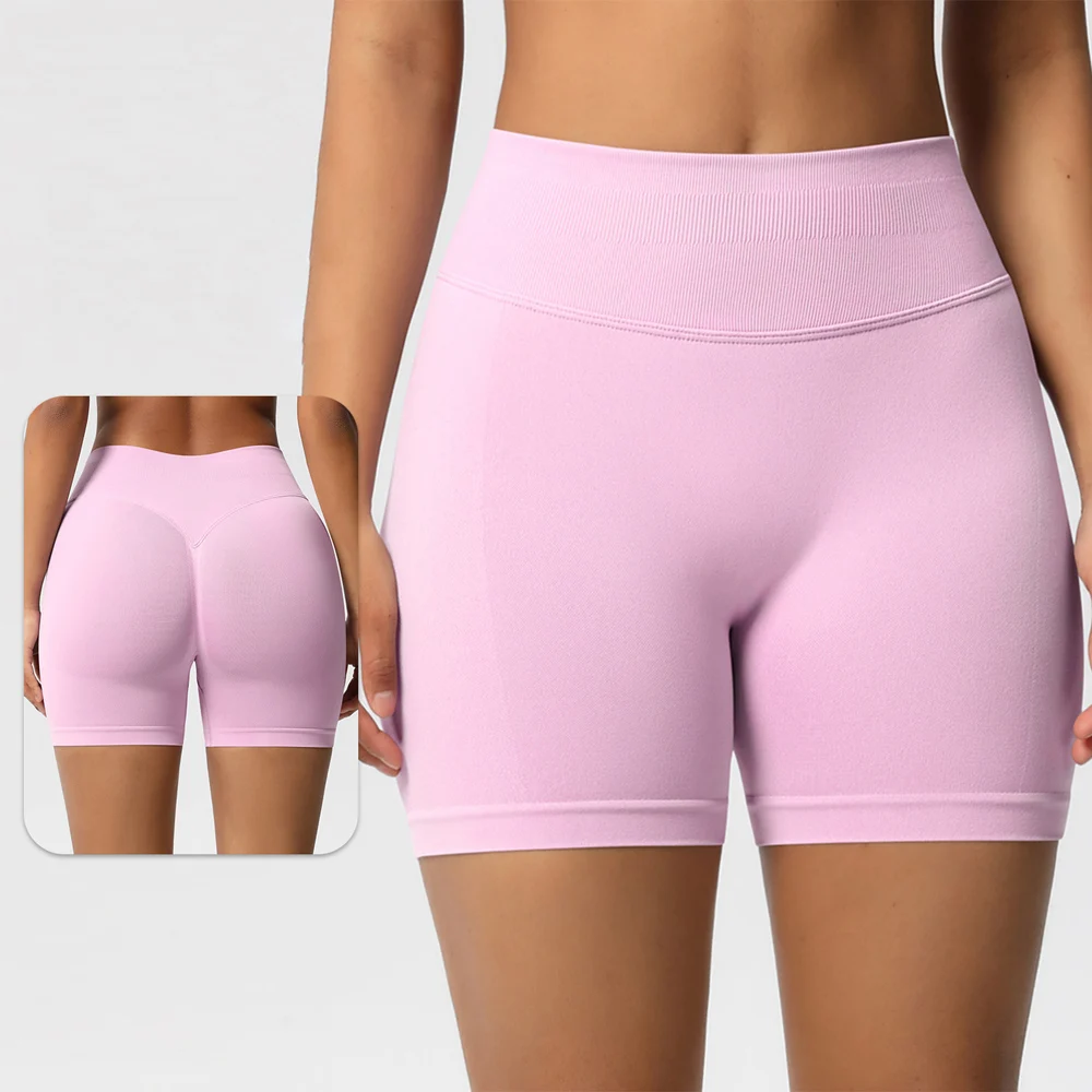 No Logo Low Ribbed Waist Yoga Shorts Women Seamless Scrunch Bum Workout Gym Shorts High Stretch Running Pilates Booty Shorts