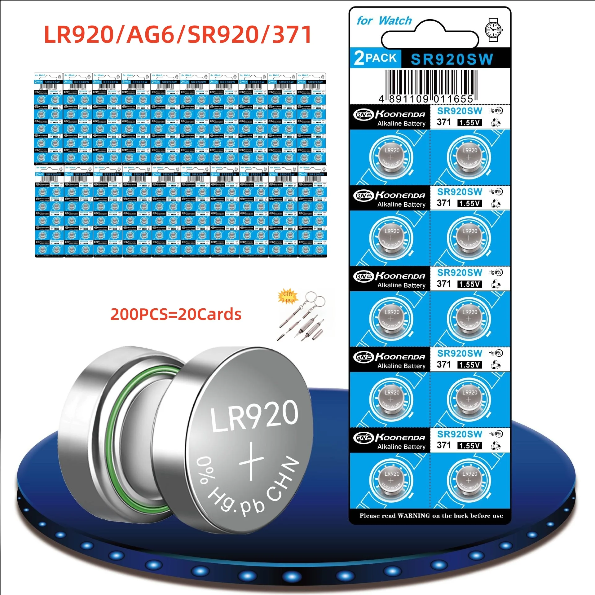 

200PCS AG6 Button Cell 371 Battery 1.55V Coin Alkaline Battery SR920SW LR920 SR927 Batteries for Watch Toys