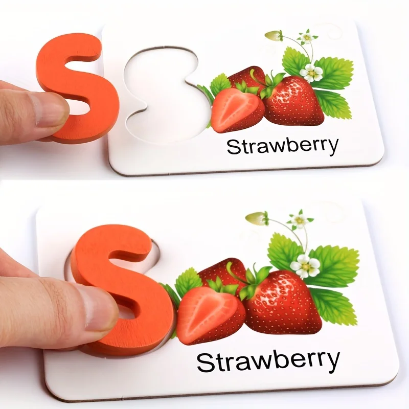 

Colorful Wooden Alphabet Flash Cards ABC Letter Matching Game with Fruits Educational Learning Focus Pattern Recognition Tool