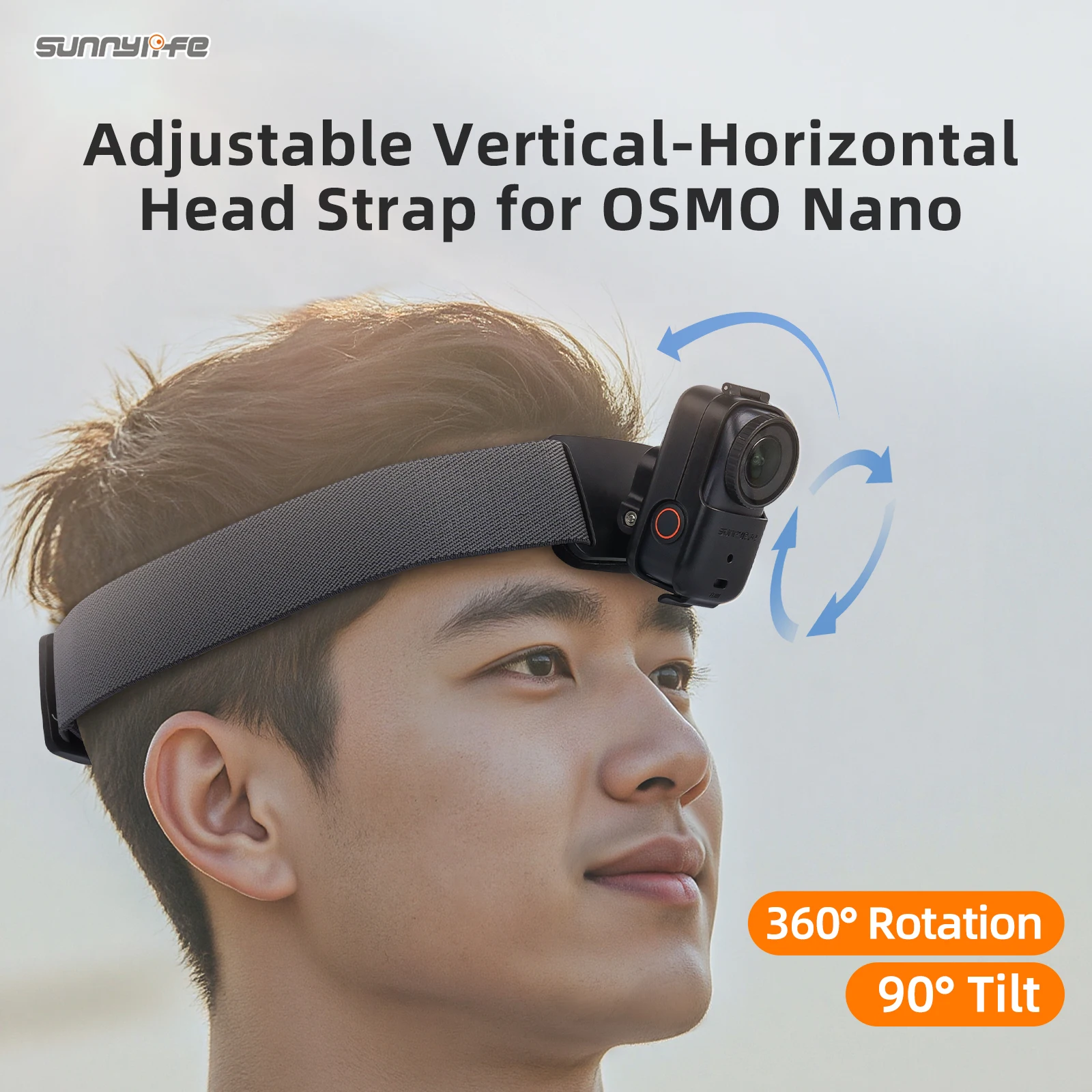 Sunnylife Adjustable Elastic Headband with 360° Rotation For DJI Osmo Nano Flippable Vertically  Action Camera Accessories