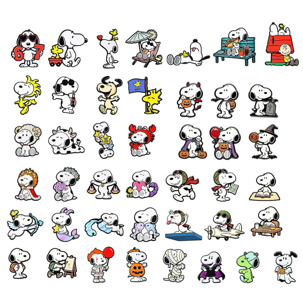 4/6/10/11/12Pcs Novelty Cartoon White Dog Enamel Pins, Assorted Funny Character Metal Brooch Badges, Cute Decorative Lapel Pins