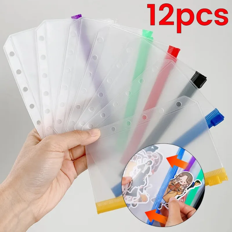 A6 bolsos de pasta de 6 buracos à prova d'água pvc envelopes de orçamento de dinheiro bolsas de pasta com zíper para notebook planejador pastas de viagem 12/6 peças