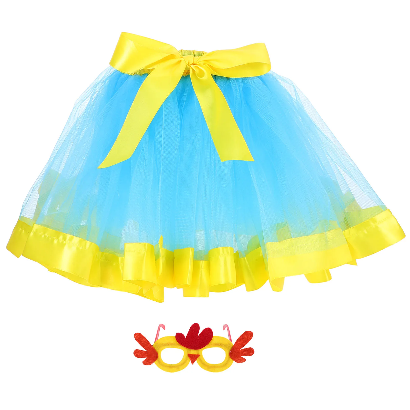 

1 Set Toddler Tutu Skirt Chick Eyeglasses Vibrant Colorful Tulle Breathable Elastic Waist Princess Style Party Stage Performance