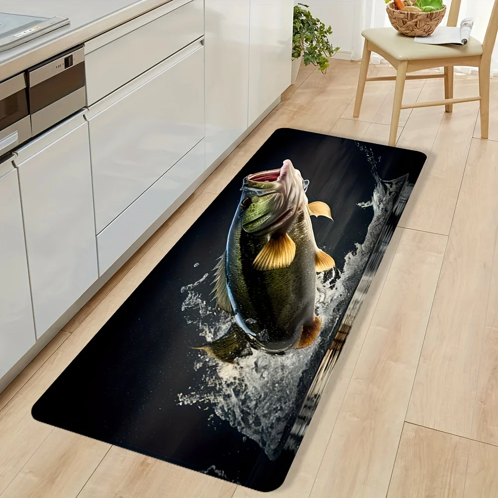Luxury Flannel Area Rug - Non-Slip Machine Washable Fade-Resistant Big Mouth Bass Pattern Floor Mat for Living Room & Bedroom