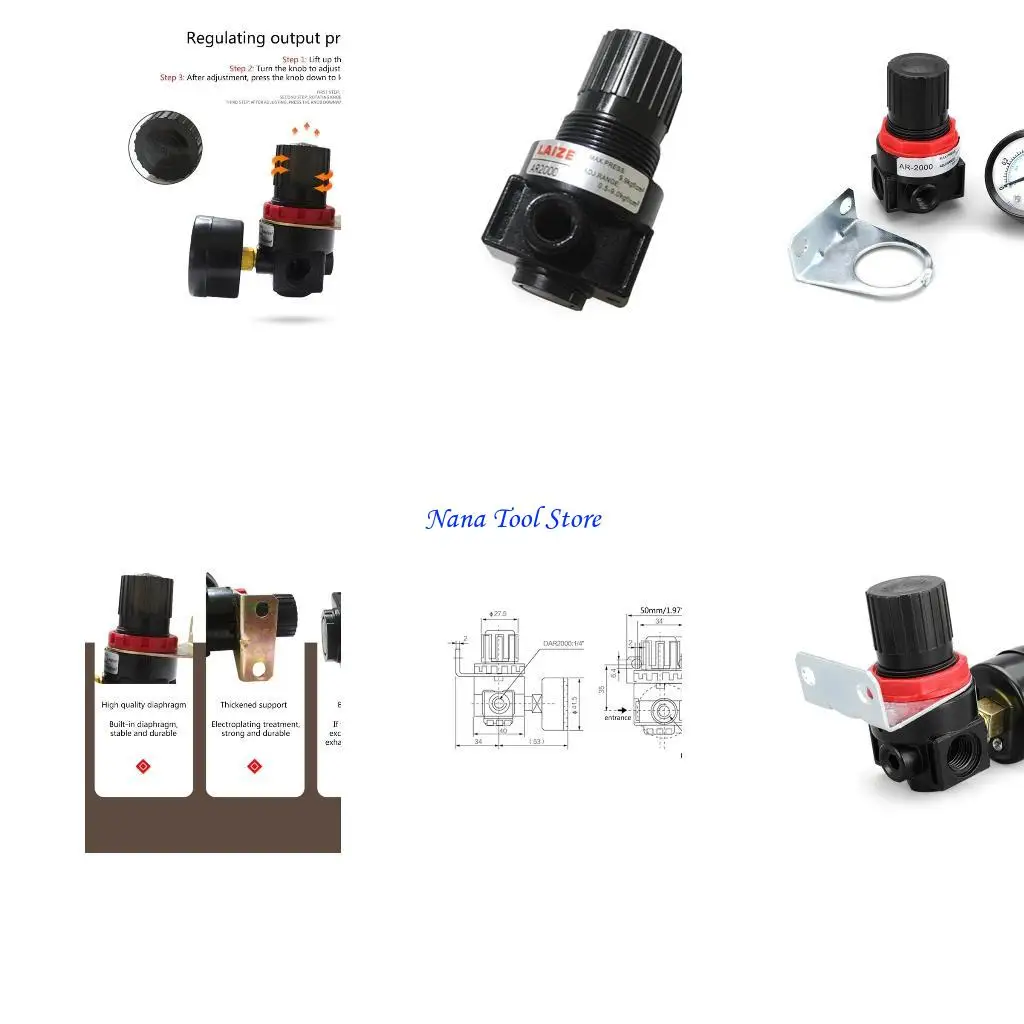 31GJ AR2000 G1/4 Thread Air Pressure Regulator Pneumatic Reducing with Gauge-