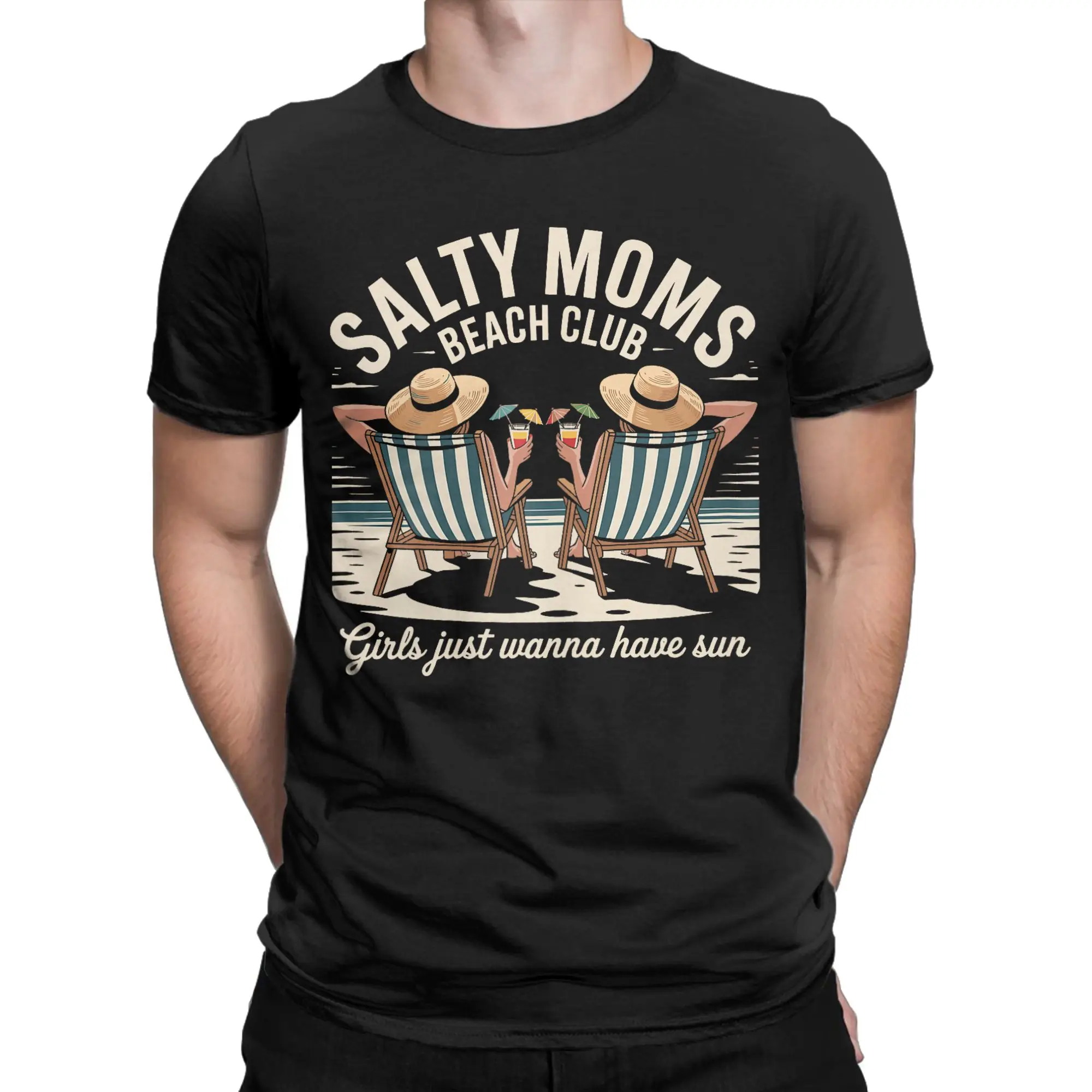 Men Salty Moms Beach Club Summer Vacation Holiday Beach T Shirt  Cotton Tops Vintage Short Sleeve Tees Plus Size T-Shirts