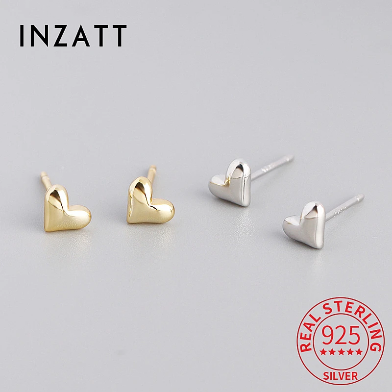 INZATT Real 925 Sterling Silver Mini Heart 14K Gold Stud Earrings For Women Classic Fine Jewelry Geometric Accessories