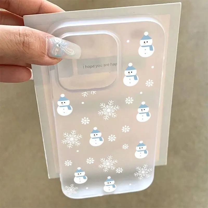 Korea Ins Snowman Puppy Stars Frosted Phone Case For iPhone 17AIR 17 16 16E 15 14 13 12 11 Pro Max 7 8 Plus Mini Y2K Sweet Cover