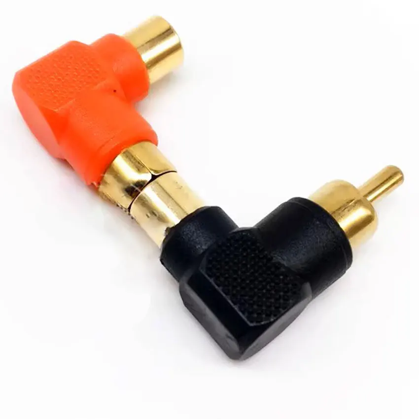 Conector de ángulo recto de 90 grados RCA, 2 adaptadores de enchufe macho a hembra M/F, adaptador de Audio de codo de 90 grados, 2 piezas