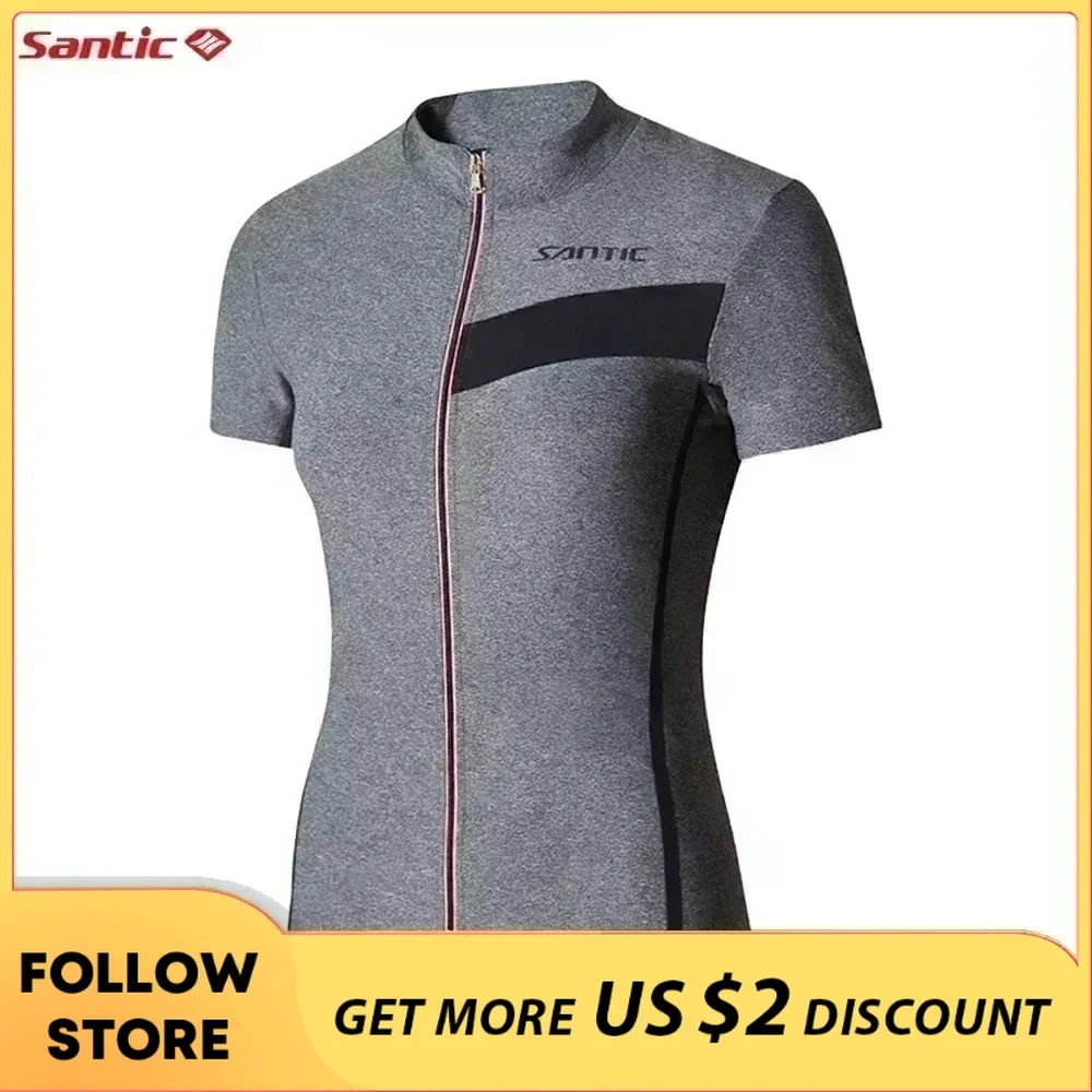 Santic Cycling Jersey for Women Summer Short Sleeve Bicycle Clothing Outdoor Breathable Full Zipper MTB Bike Road Top T-shirts