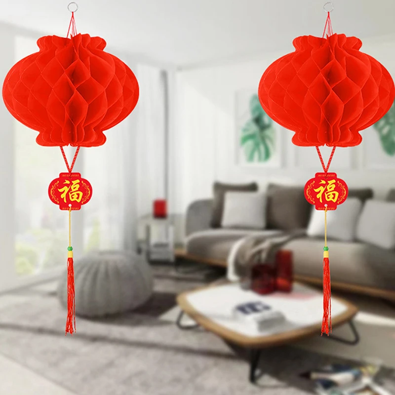 10Pcs Chinese New Year 6Inch Traditional Chinese Red Paper Lantern Hang Pendant Waterproof Festival Lanterns Decor【Homeclub】