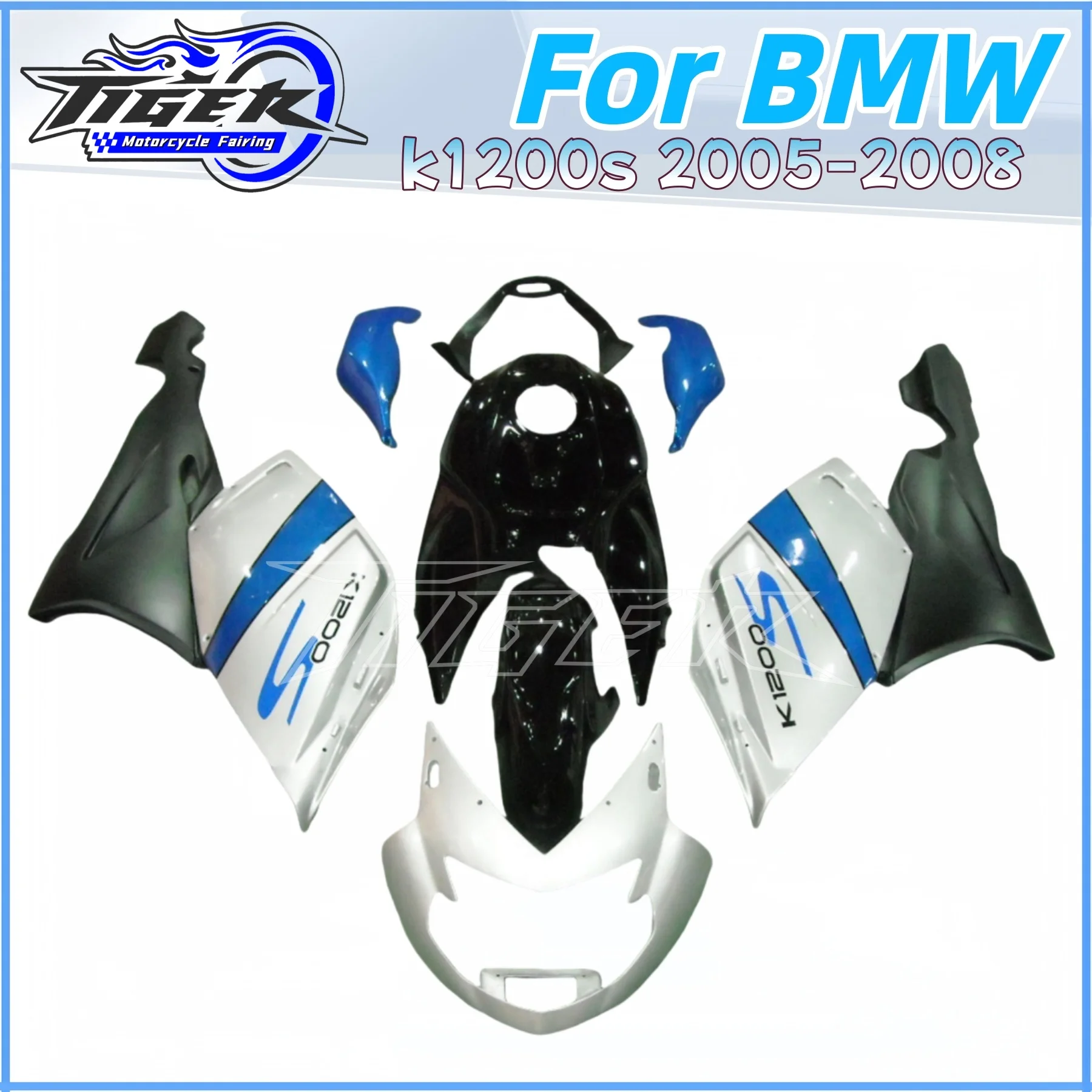 

Motorcycle Part Full Fairings Kit for BMW K1200S 2005 2006 2007 2008 K1200 Red White Blue ABS Injection Body Fairing Kit