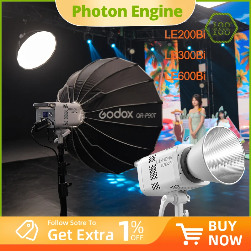 Godox LITEMONS Bi-color LED Light LE200Bi/LE300Bi/LE600Bi 200w/300w/600w COB Fill Lighting for Vlog Video Recording