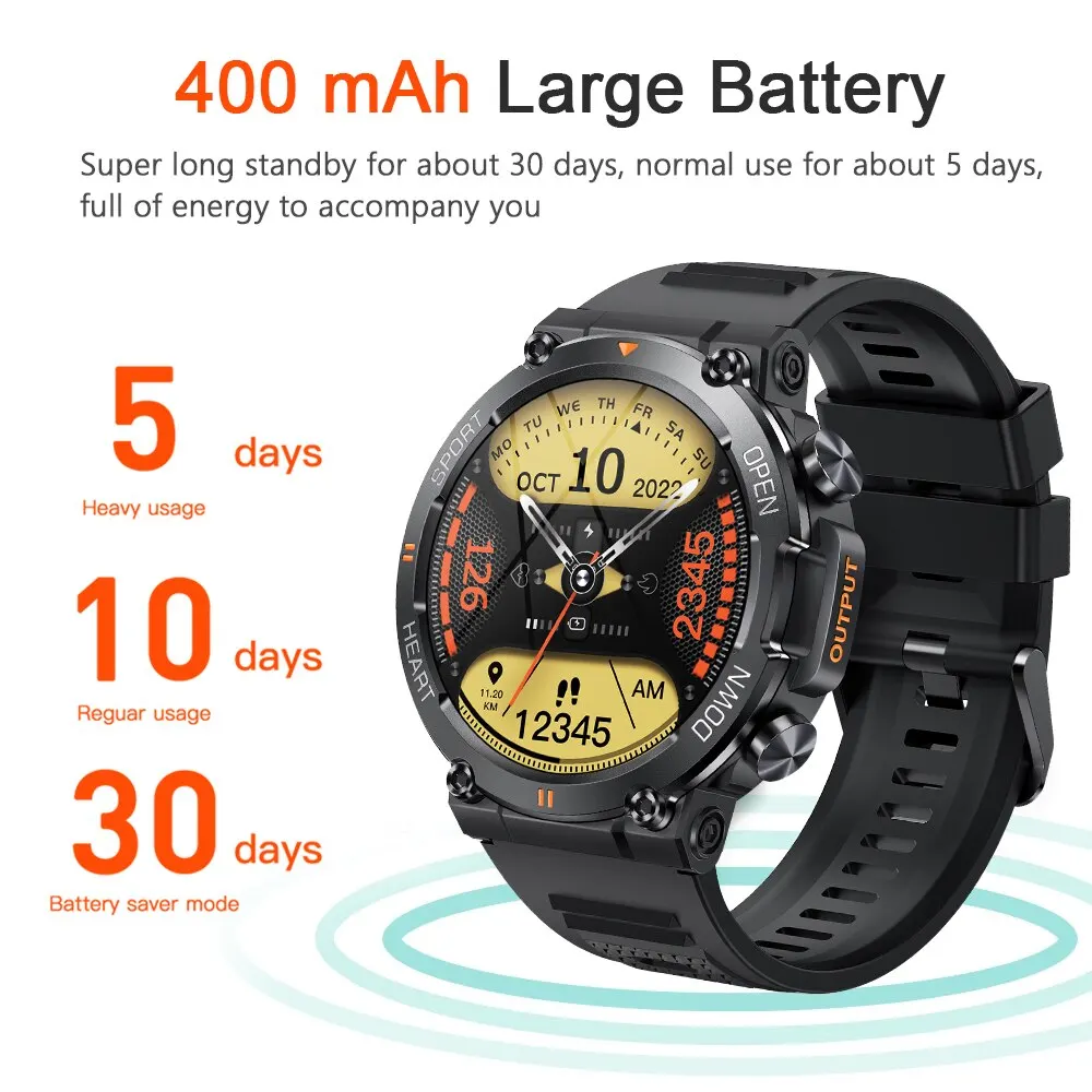 MEVADEN-Relógio Inteligente Esportivo Masculino, Chamada Bluetooth, Rastreador de Fitness, Monitor Cardíaco, 1.39 "HD, 400mAh, Smartwatch para Android, IOS, MD56