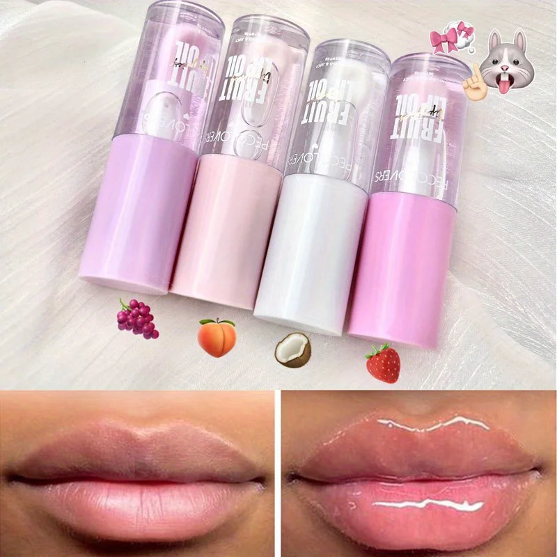 Fruit-Flavored Clear Lip Oil Moisturizing Jelly Gloss Lip Color Dewy Glass-Look Lips Peach Grape Flavors Lip Moisturizer Gift