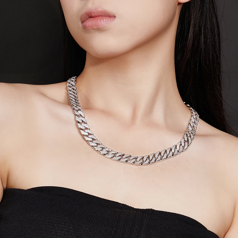 

S925 Silver Moissanite Cuban link Necklaces 17~23inch HipHop Style Jewelry Personalized customization Valentine's Day Gift