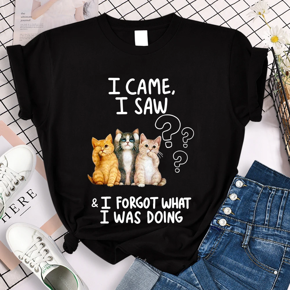 

Tee Shirts I Came I Saw I Forgot What I Was Doing Short Sleeve Harajuku Style Black Shirt Summer