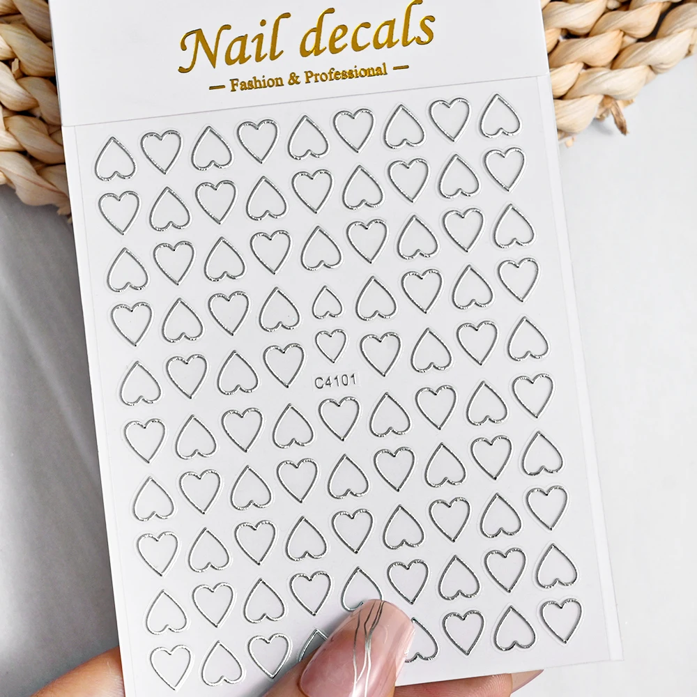 1 pz 3D abbronzante cuore adesivi per nail art 8*10 cm olografico oro/argento amore-cuore design autoadesivo decalcomanie manicure slider &