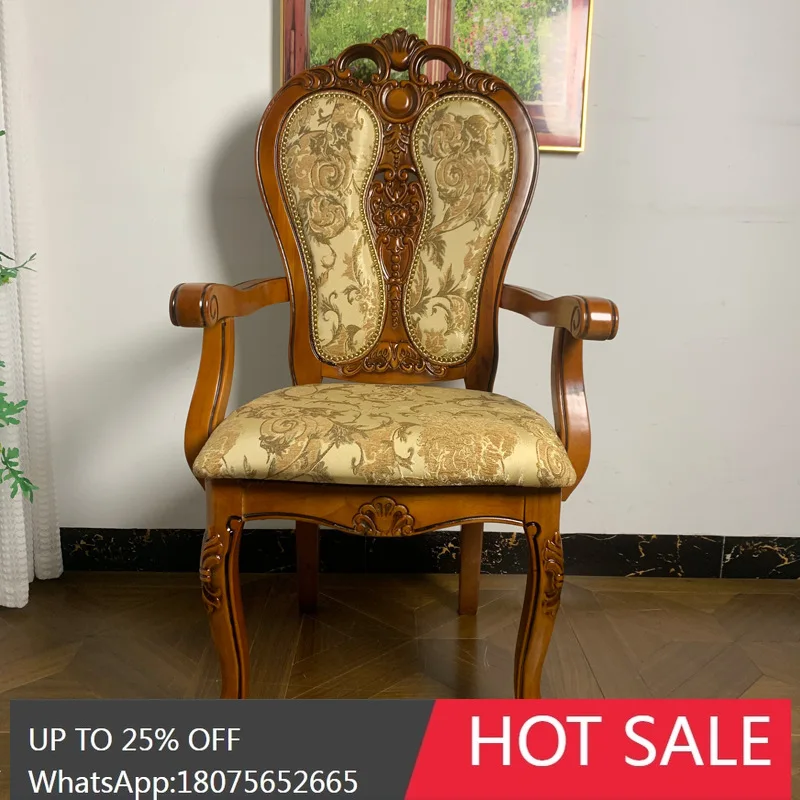 

HLZ European Style Solid Wood Armchair Antique Color Fabric Backrest Chair Leisure Club Chair