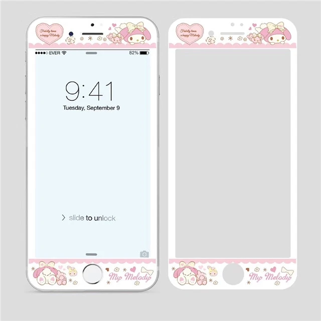 Full Cover Tempered Film For iPhone 6 6s 7 8Plus Screen Protector For iPhone 7Plus Dust-proof Flowers Melody Cinnamoroll Kitty