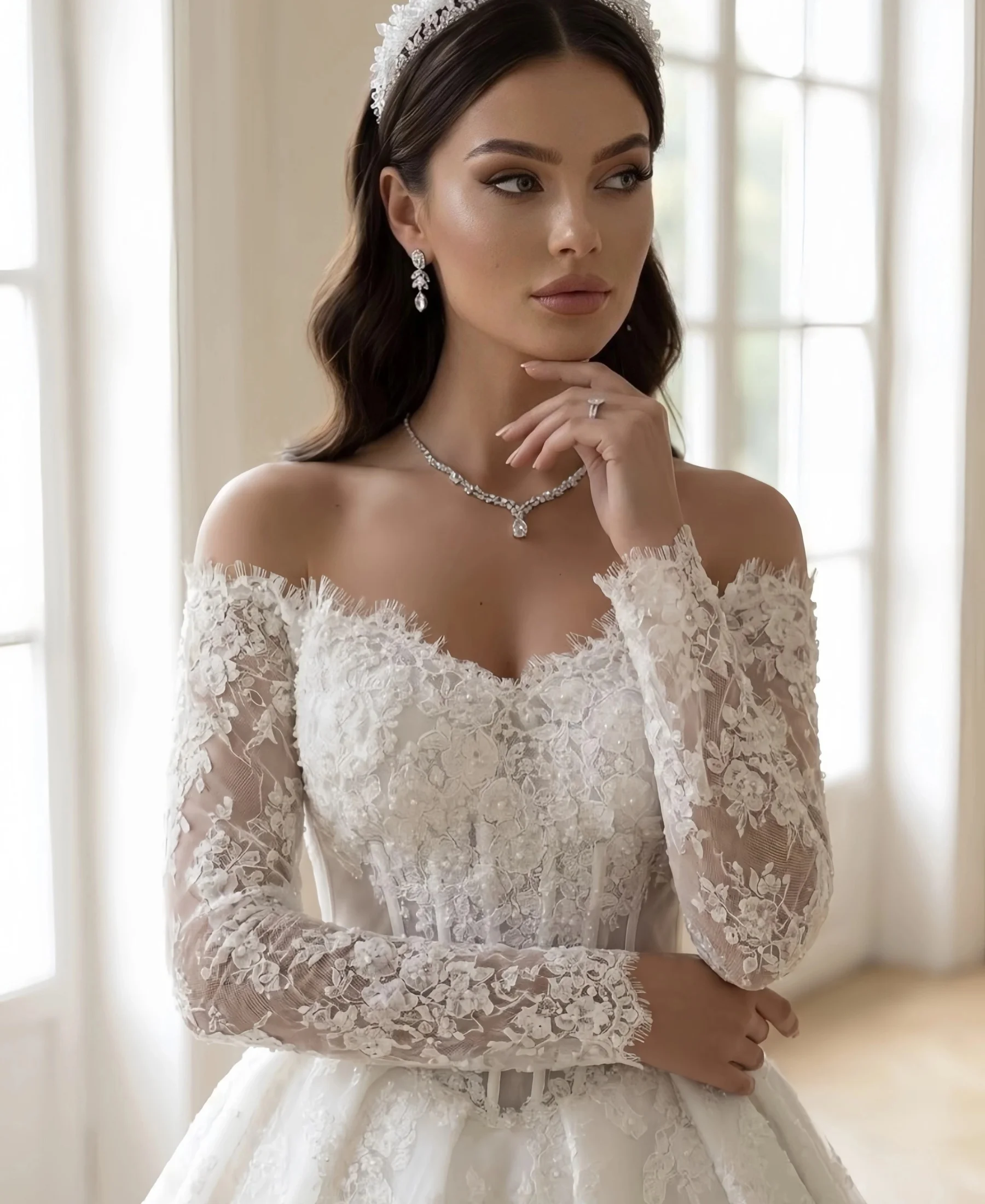 Romantic Sweetheart Lace Up Ball Gown WeddingDress Appliques Embroidery Long Sleeve Princess Bridal Customized Vestido de novia