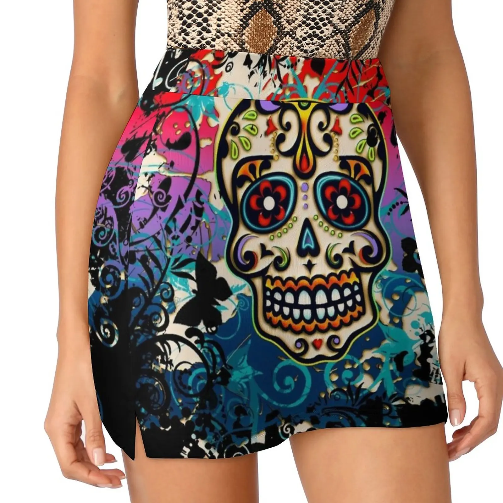 Mexican Skull , Sugar Skull , Day Of The Dead , Dias De Los Women's skirt Aesthetic skirts New Fashion Short Skirts Mexican