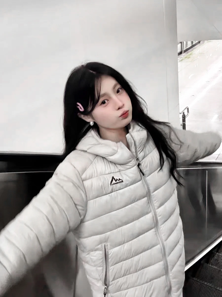 

Zhang Jiu Women's down Cotton Jaet Hooded Lightweight Loose Fit Korean Sle Winter Coat Padded Zipper ket Long Sve