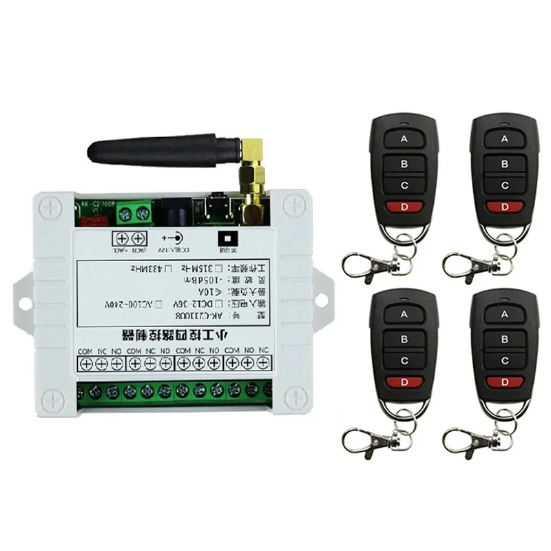 

433MHz DC12V 24V 36V 4CH 4 CH 10A Relay RF Wireless Remote Control Switch System Transmitter And Receiver garage door opener